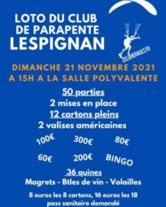 Lire la suite à propos de l’article Loto du Club de Parapente à Lespignan